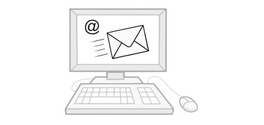 E-Mail Ein Computer mit einem @-Zeichen und einem Brief auf dem Bildschirm.