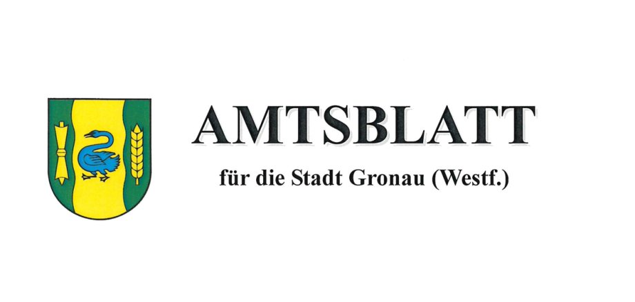 Das Wappen und der Text "Amtsblatt für die Stadt Gronau (Westf.)".