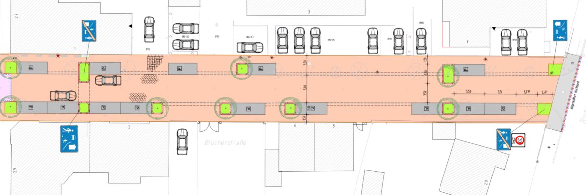 Auf diesem Bild sieht man eine Skizirung der Bluecherstraße Auf diesem Bild sieht man eine Skizirung der Bluecherstraße