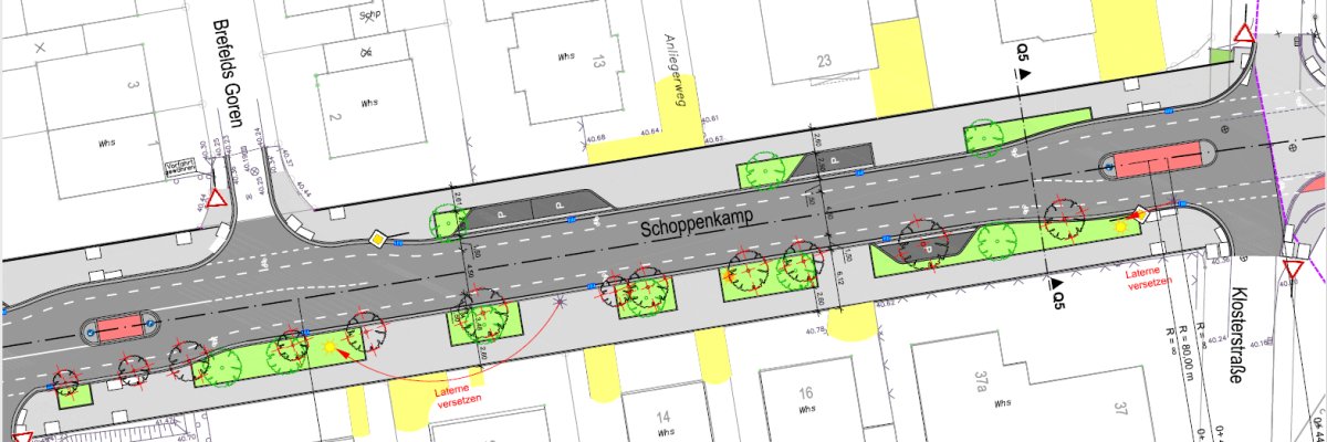 Man sieht auf dem Bild eine Skitzierung von dem Schoppenkamp 