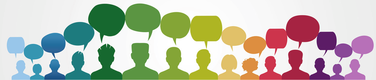 Köpfe mit Sprechblasen darüber.