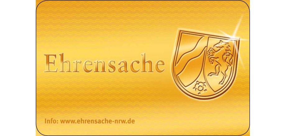 Die Ehrenamtskarte mit der Aufschrift "Ehrensache, Info: www.ehrensache-nrw.de".