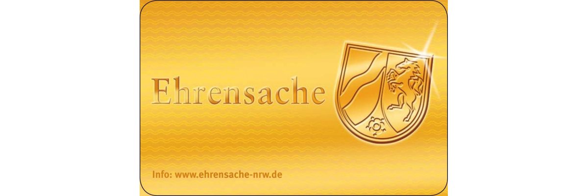 Die Ehrenamtskarte mit der Aufschrift "Ehrensache, Info: www.ehrensache-nrw.de".