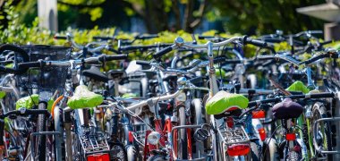 Fahrräder Viele Fahrräder stehen durcheinander an Fahrradständern.