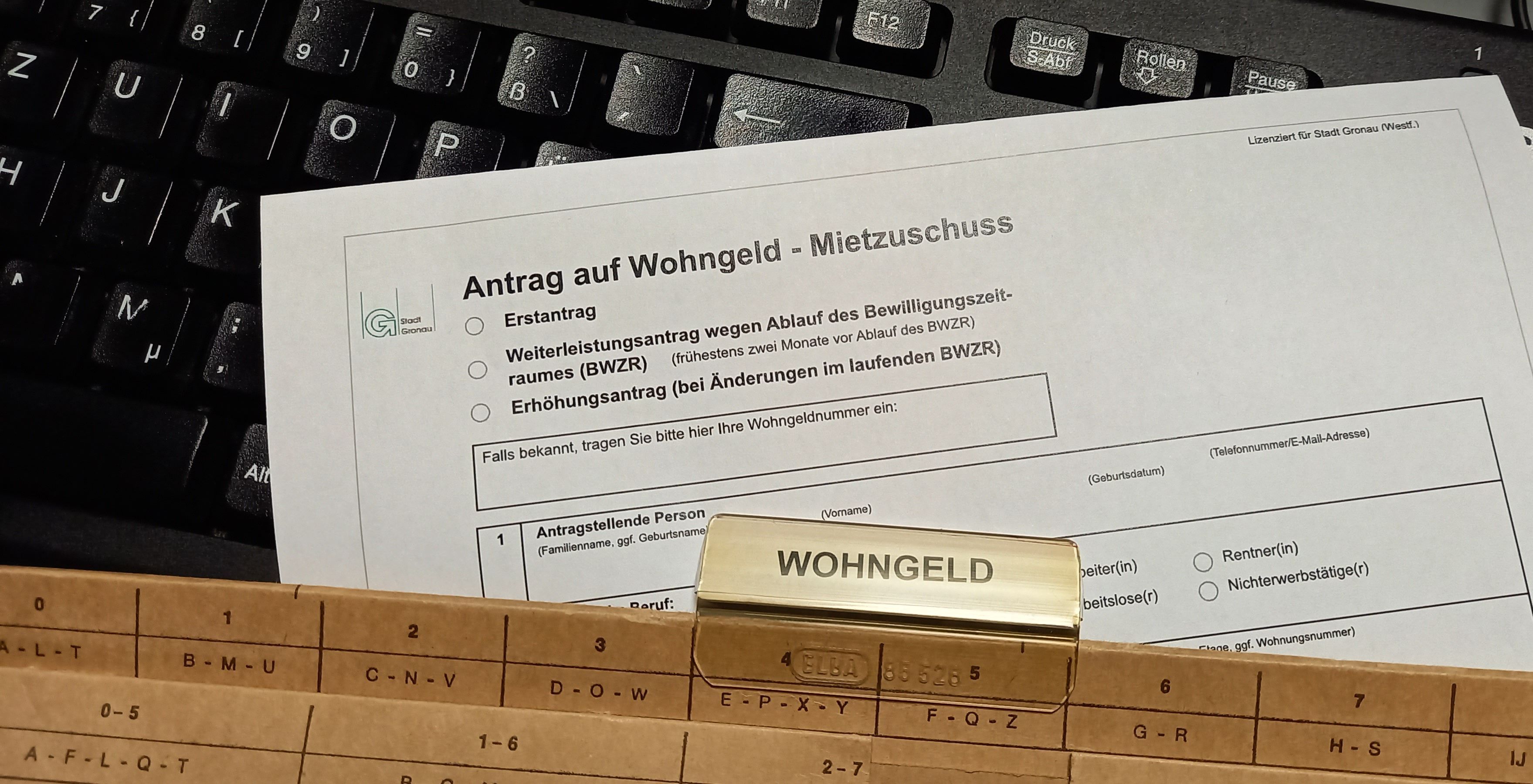 Antrag zum Wohngeld mit einer Akte