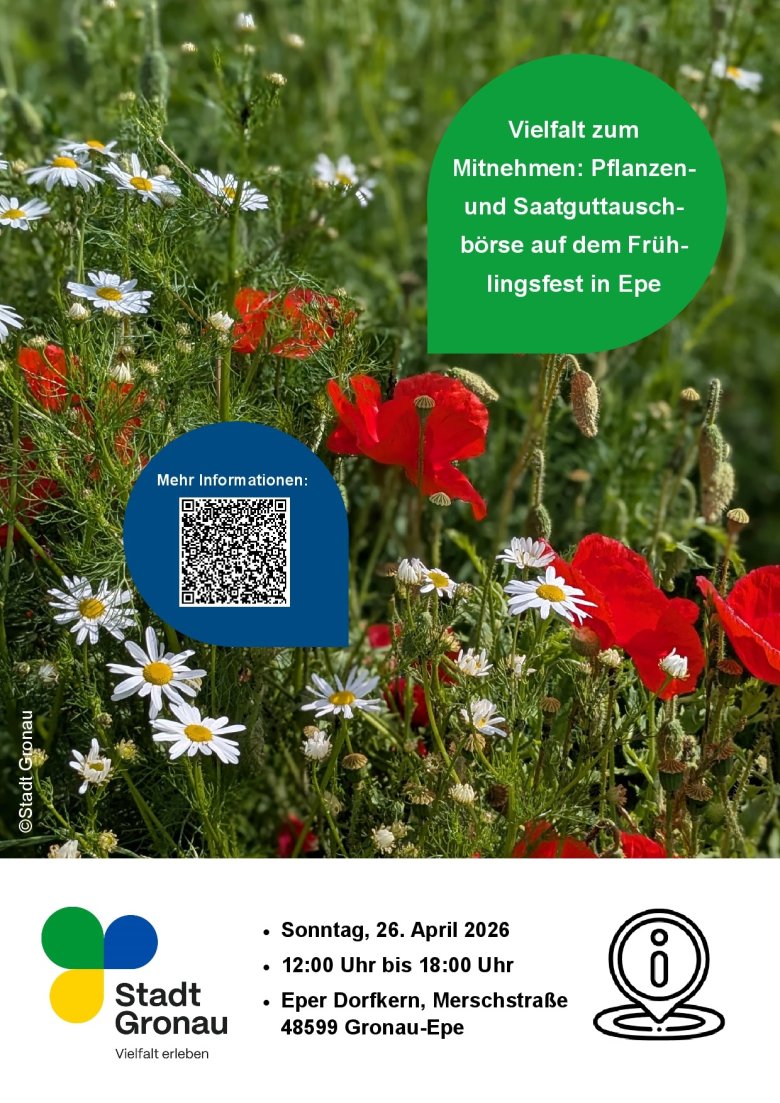 Plakat Saatgutbörse Bild mit Blumen und Text zur Pflanzen- und Saatguttauschbörse