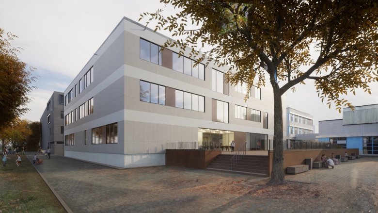 Generierte Außenansicht des Erweiterungsgebäudes