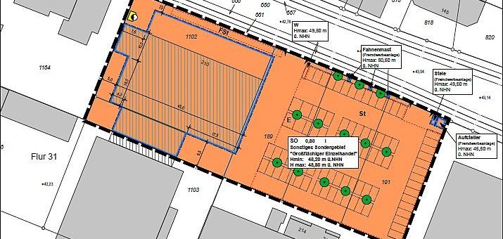 Ausschnitt Vorhabenbezogener Bebauungsplan „Lebensmitteldiscounter Ochtruper Straße“, Stadtteil Gronau