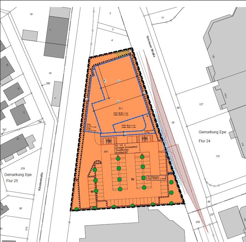 Ausschnitt Vorhabenbezogener Bebauungsplan „Neubau eines Lebensmittelmarktes an der Gronauer Straße“, Stadtteil Epe Ausschnitt Vorhabenbezogener Bebauungsplan „Neubau eines Lebensmittelmarktes an der Gronauer Straße“, Stadtteil Epe