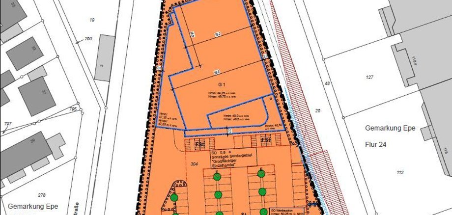Ausschnitt Vorhabenbezogener Bebauungsplan „Neubau eines Lebensmittelmarktes an der Gronauer Straße“, Stadtteil Epe Ausschnitt Vorhabenbezogener Bebauungsplan „Neubau eines Lebensmittelmarktes an der Gronauer Straße“, Stadtteil Epe