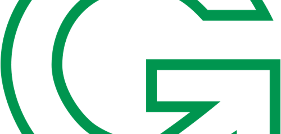 Ein grün umrandetes G, das zum Bauch des G's hin in einen Pfeil mündet.