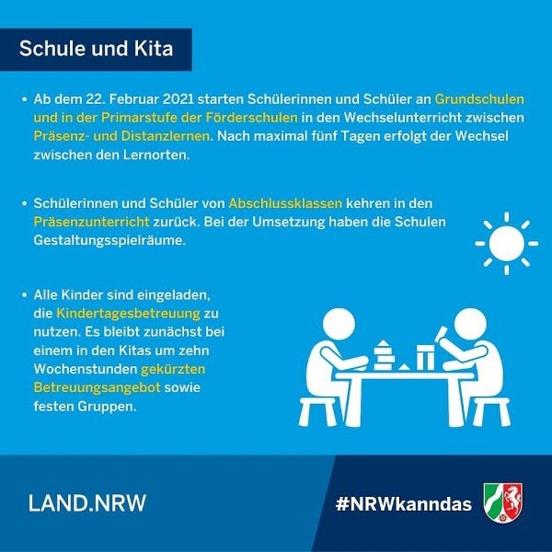 Schaubild zu den Regelungen in Schulen und Kitas