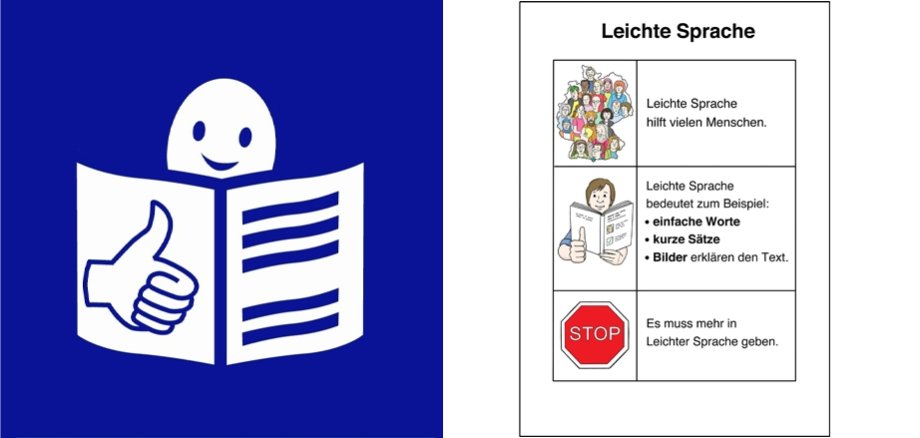 Das Icon für Leichte Sprache: Ein Männchen schaut in ein Buch und hält dabei den Daumen hoch.