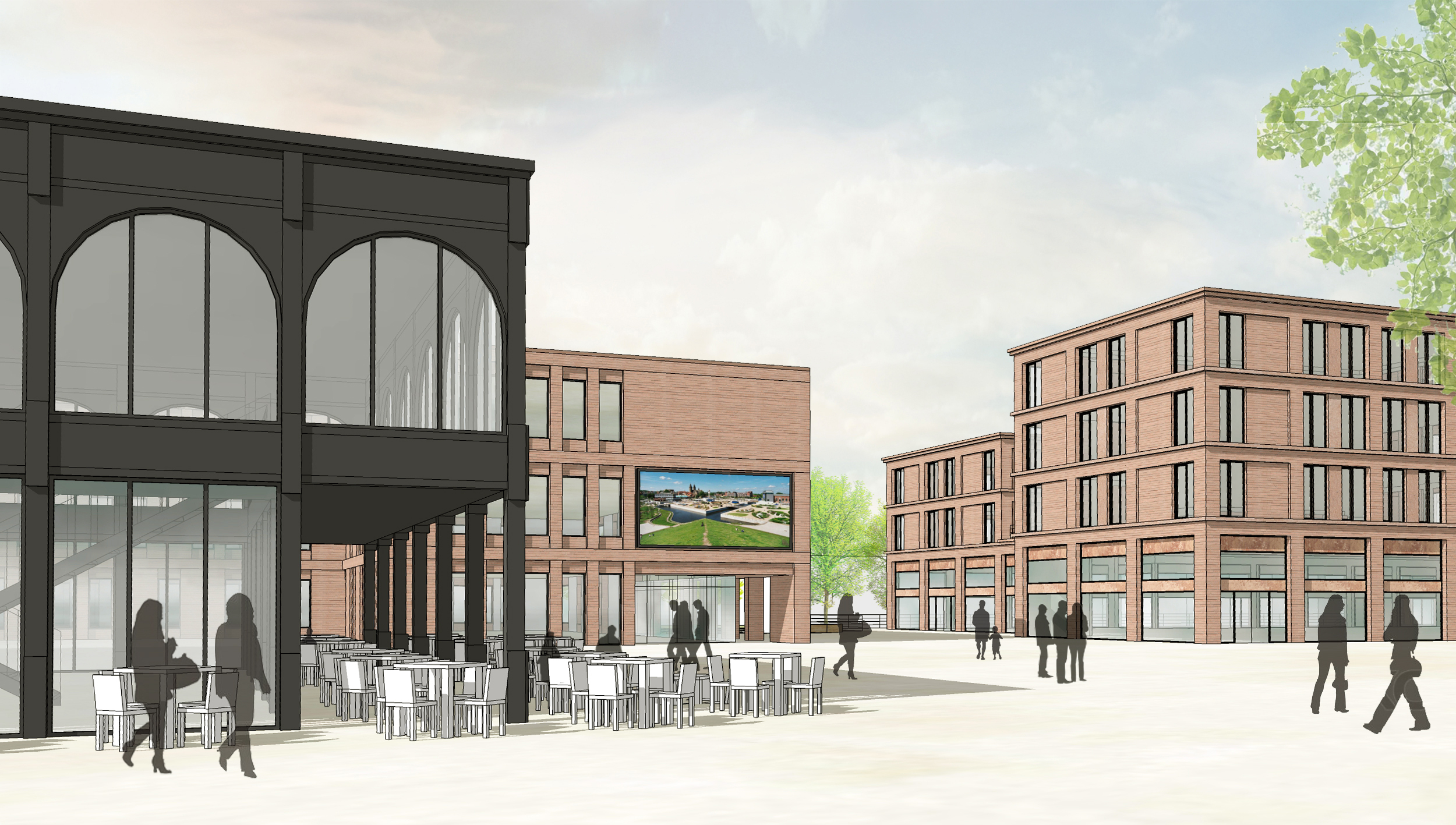 Die neuen Gebäude auf und an dem Kurt-Schumacher-Platz.