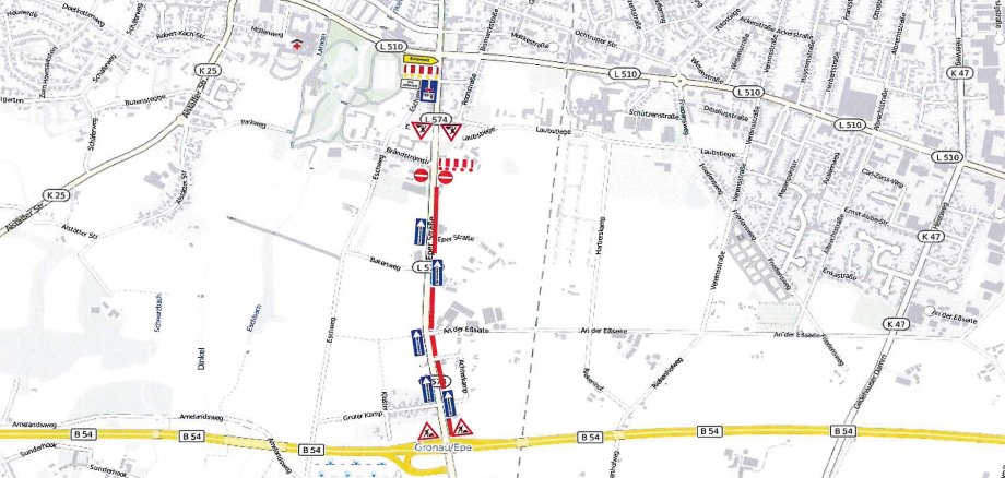 Der Lageplan mit dem Baubereich zwischen Gronau und Epe.