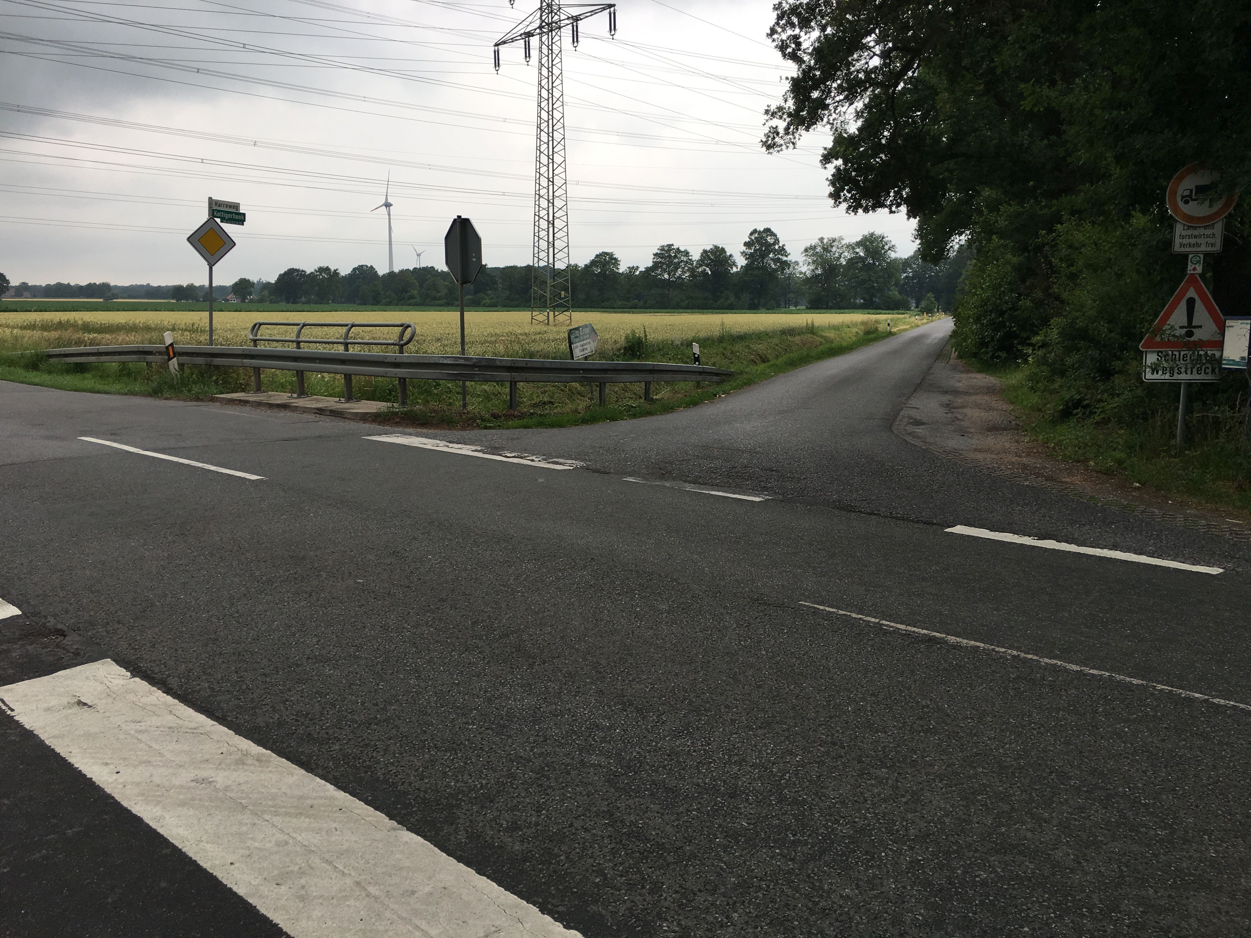 Straßeneinmündung Vennstraße und Harreweg in Epe