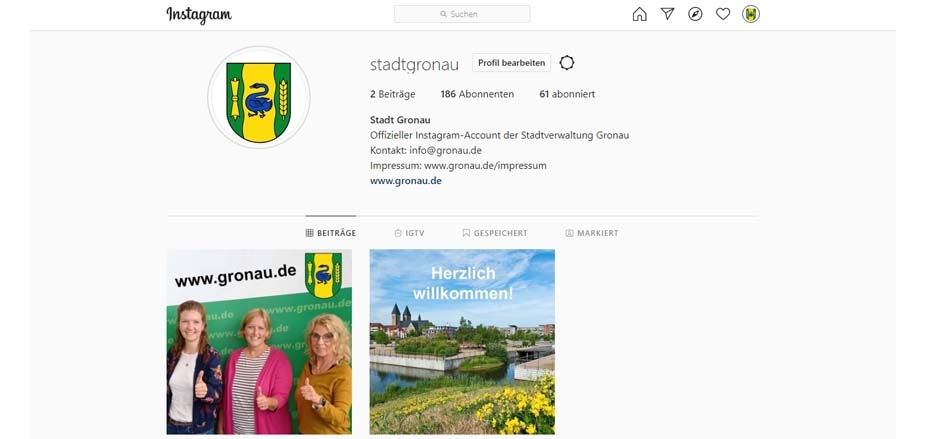 Das Instagramprofil der Stadt Gronau.