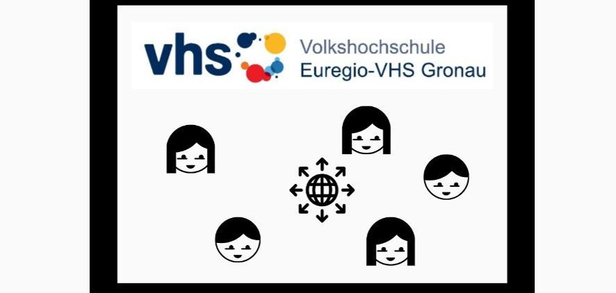 Einzelne Köpfe und das Logo der VHS sind auf einem Bildschirm zu sehen.