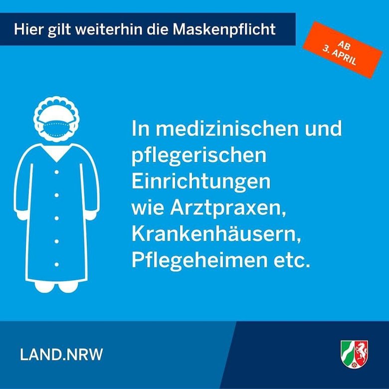Schaubild zur neuen Corona-Schutzverordnung, hier: Maskenpflicht gilt weiterhin, wie zum Beispiel in sensiblen Bereichen