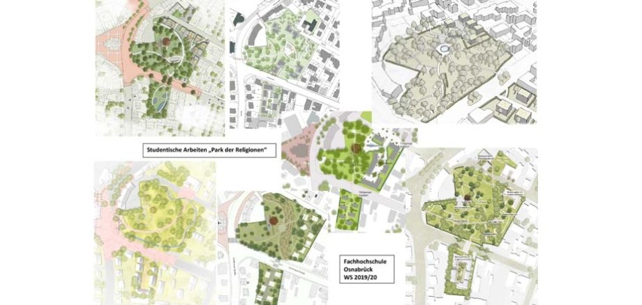 Die Entwürfe der Student:innen für den Park der Religionen.