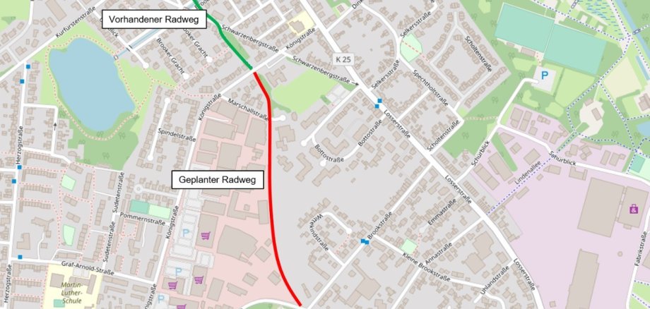 Plan mit der neuen Strecke für den Geh- und Radweg