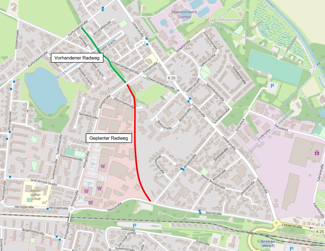 Plan mit der neuen Strecke für den Geh- und Radweg