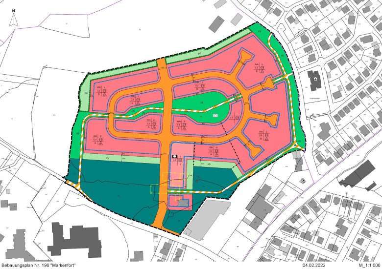 Skizze des Bebauungsplans Nr. 190 Markenfort