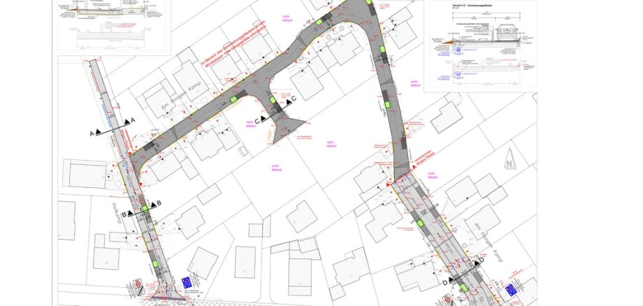 Lageplan für den Straßenendausbau Am Hoogen Kamp.