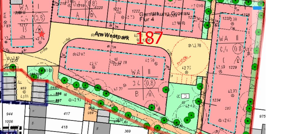 Ausschnitt aus einem Lageplan, der das neue Baugebiet "Am Westpark" zeigt.