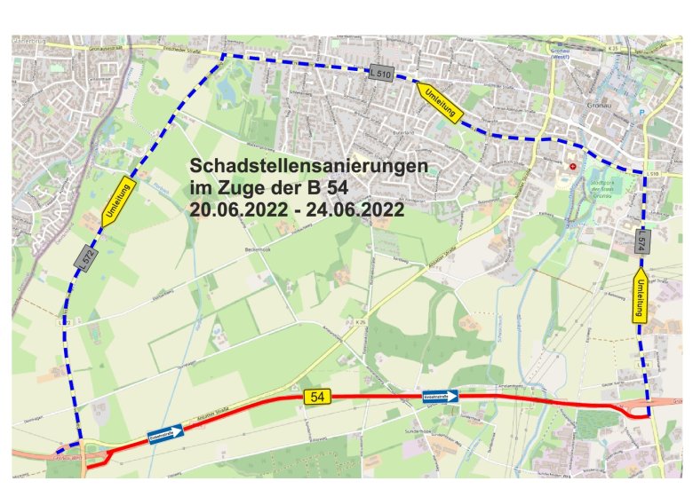 Karte mit Baustellenkennzeichnung