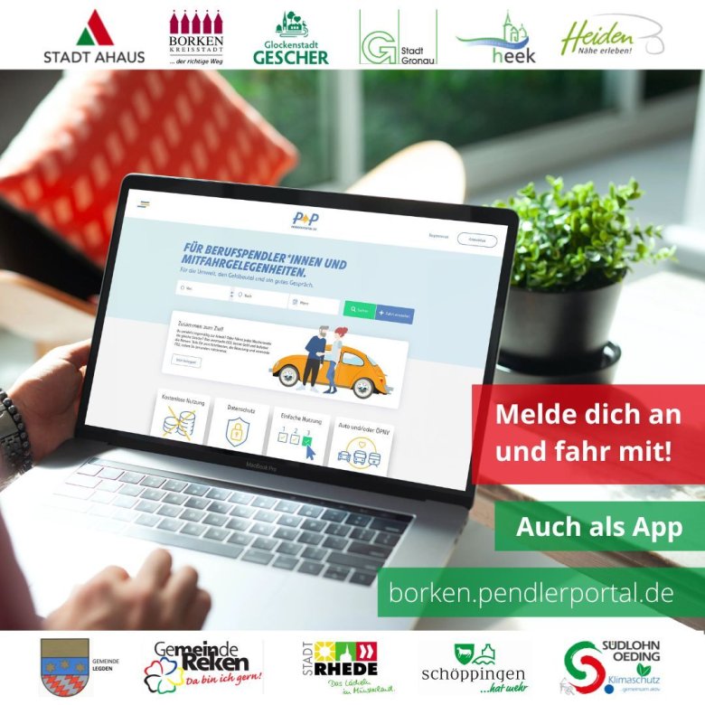 Blick auf einen Laptop mit der Anzeige zum Pendlerportal