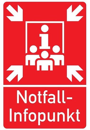 Beschilderung der Notfall-Infopunkte.