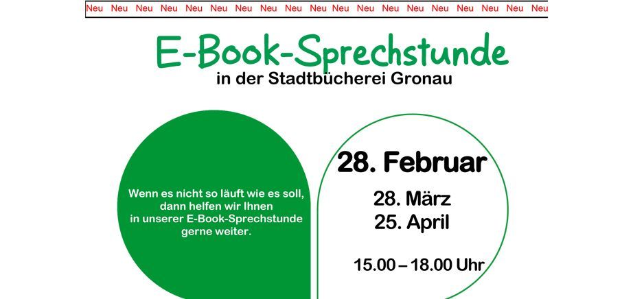 Die E-Book-Sprechstunde u.a. am 28.02.2023. Die E-Book-Sprechstunde u.a. am 28.02.2023.