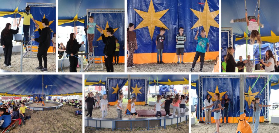 Die teilnehmenden Kinder des Zirkus Merlin proben ihre Programmpunkte.
