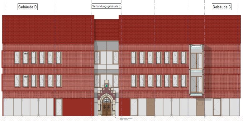 Planungszeichnung vom neuen nördlichen Gebäude des Historischen Rathauses