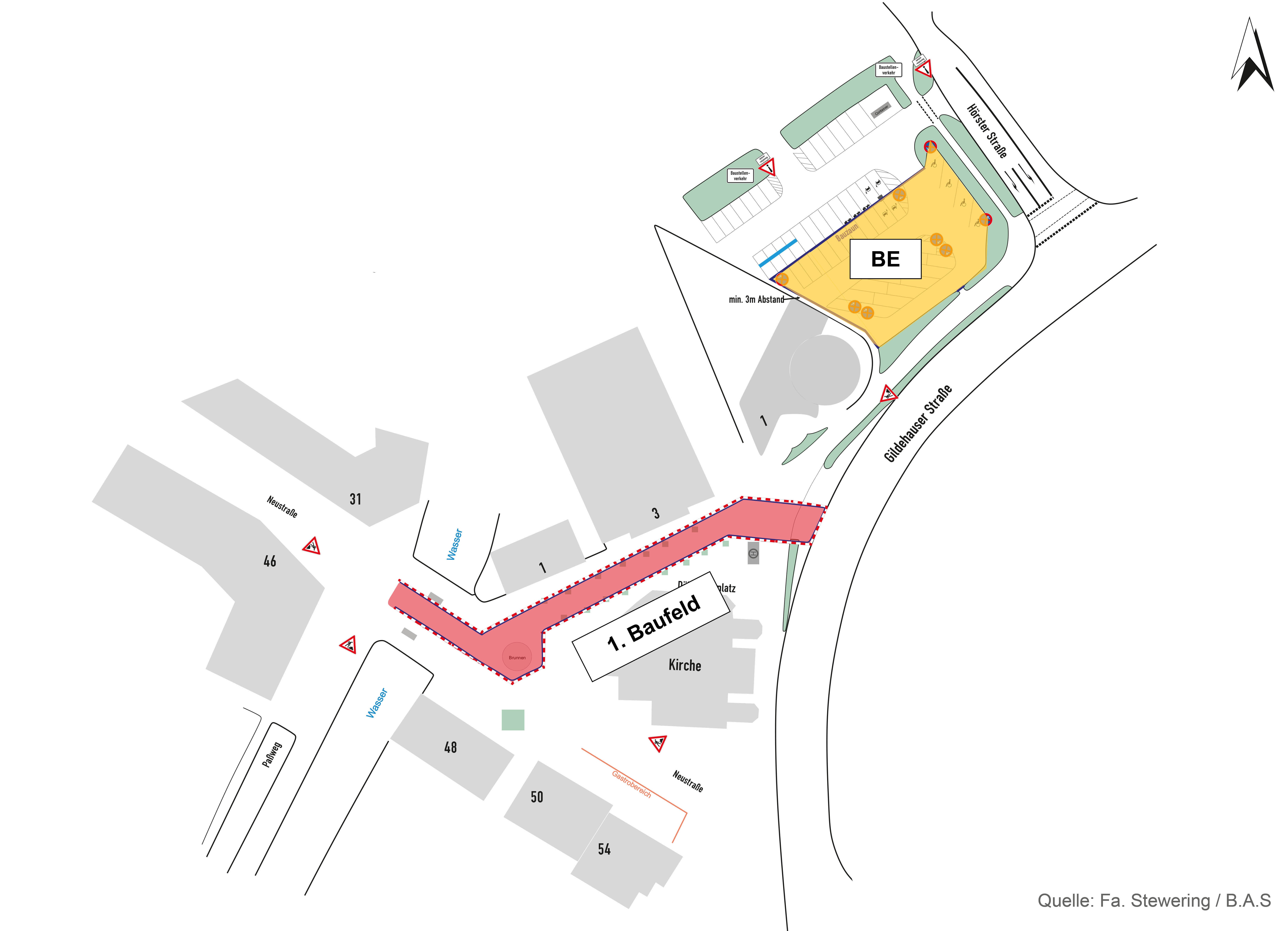 Das 1. Baufeld und Baustelleneinrichtung Gildehauser Straße.