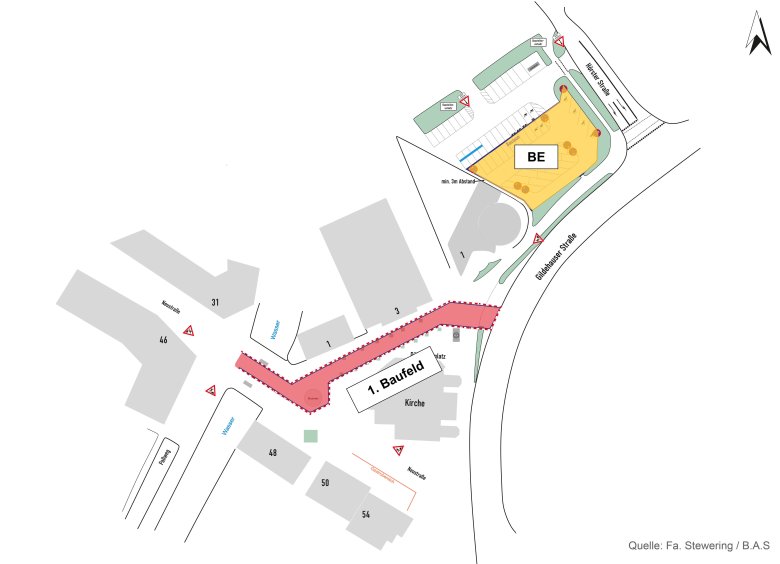 Das 1. Baufeld und Baustelleneinrichtung Gildehauser Straße.