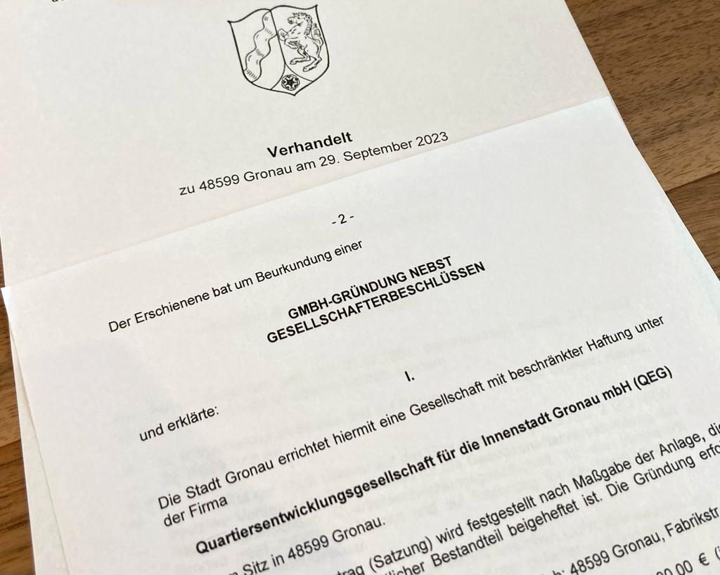 Teil der Beurkundungsformalitäten zur QEG