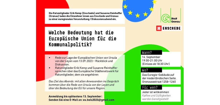 Welche Bedeutung hat die Europäische Union für die Kommunalpolitik? Einladung von Enschede und Gronau.