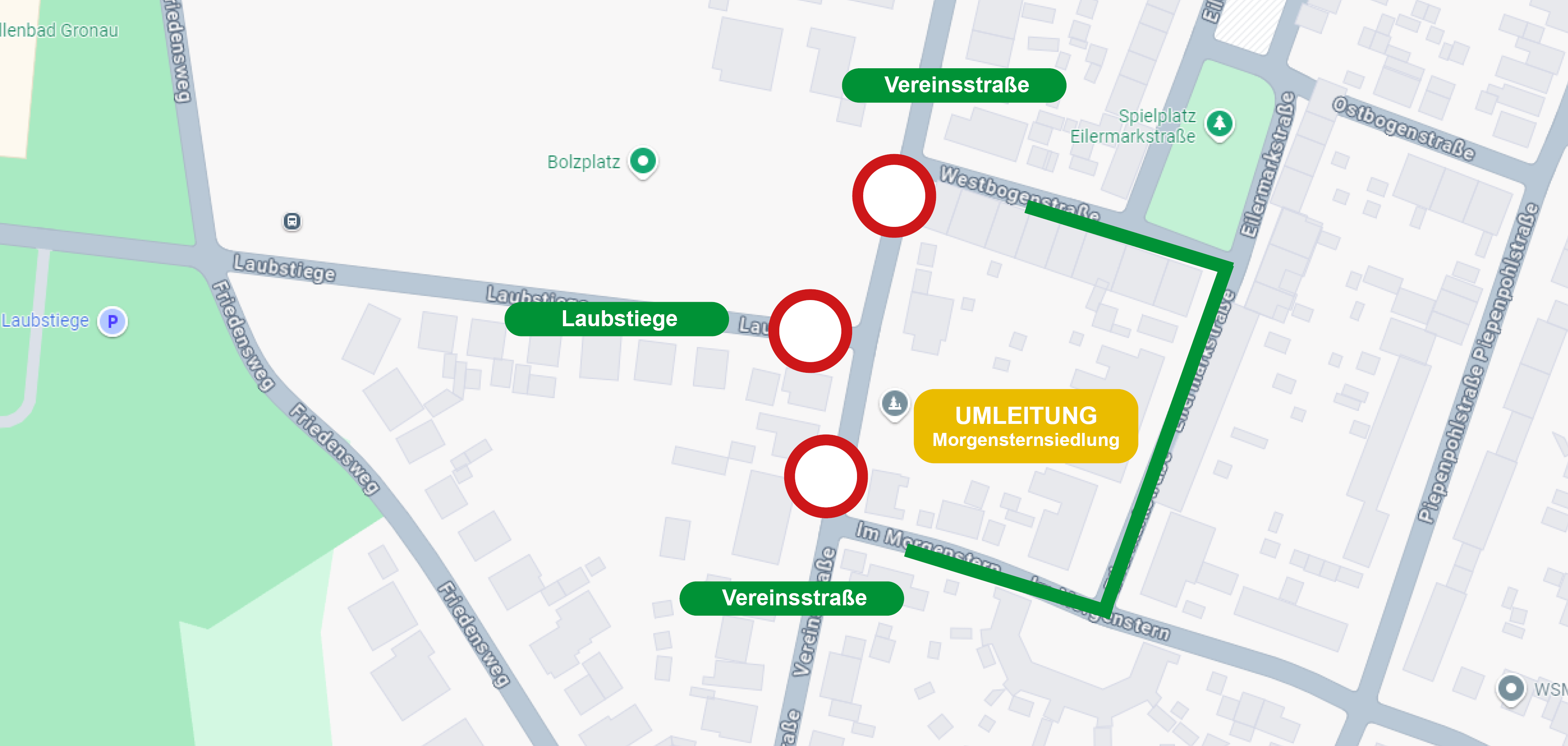 Grafik "Sperrung Abschnitt Vereinsstraße"