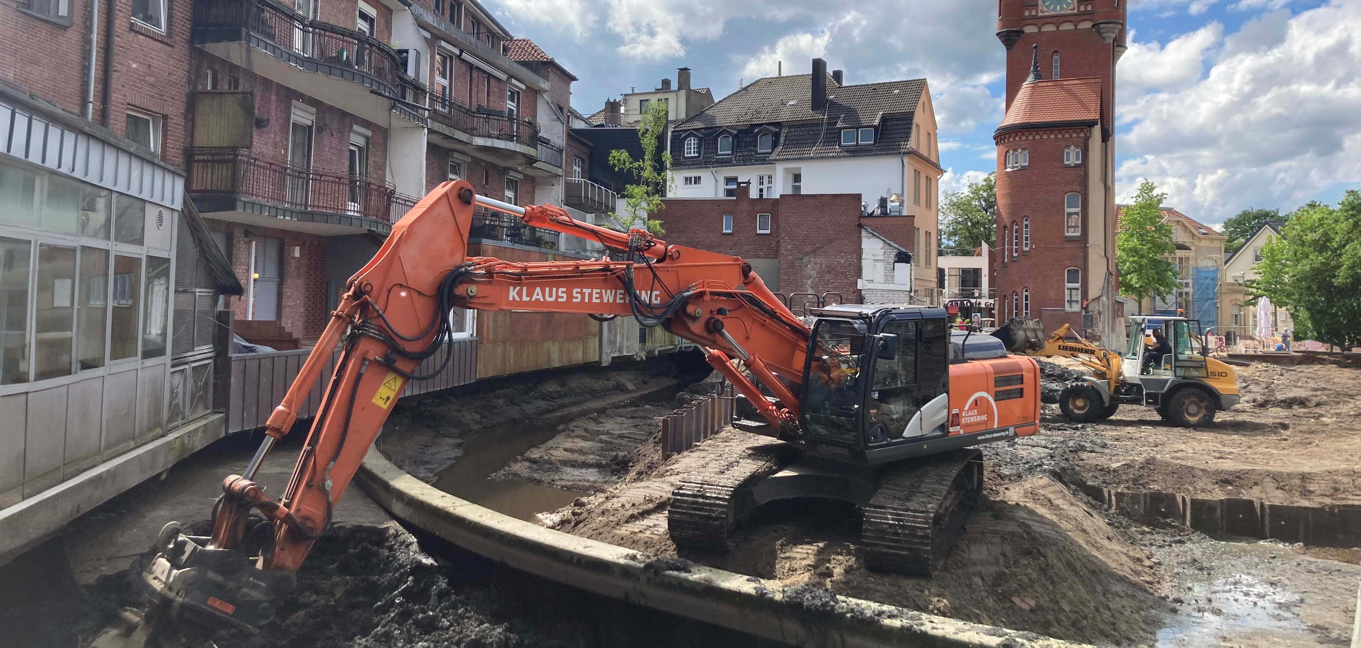 Bauarbeiten Uferbefestigung Dinkel an der Bahnhofstraße 