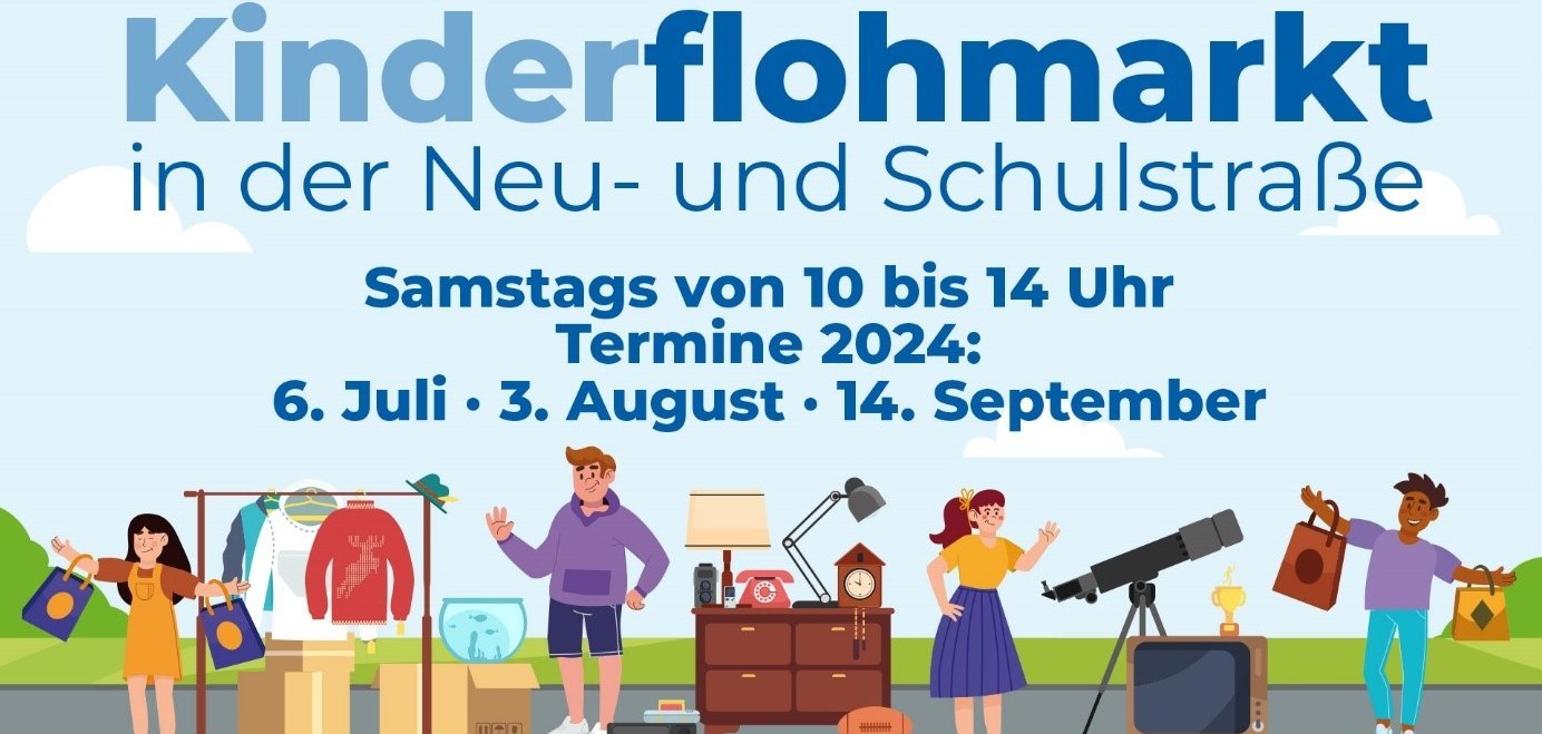Grafik "Kinderflohmarkt" mit Hinweisen auf die jeweiligen Termine.