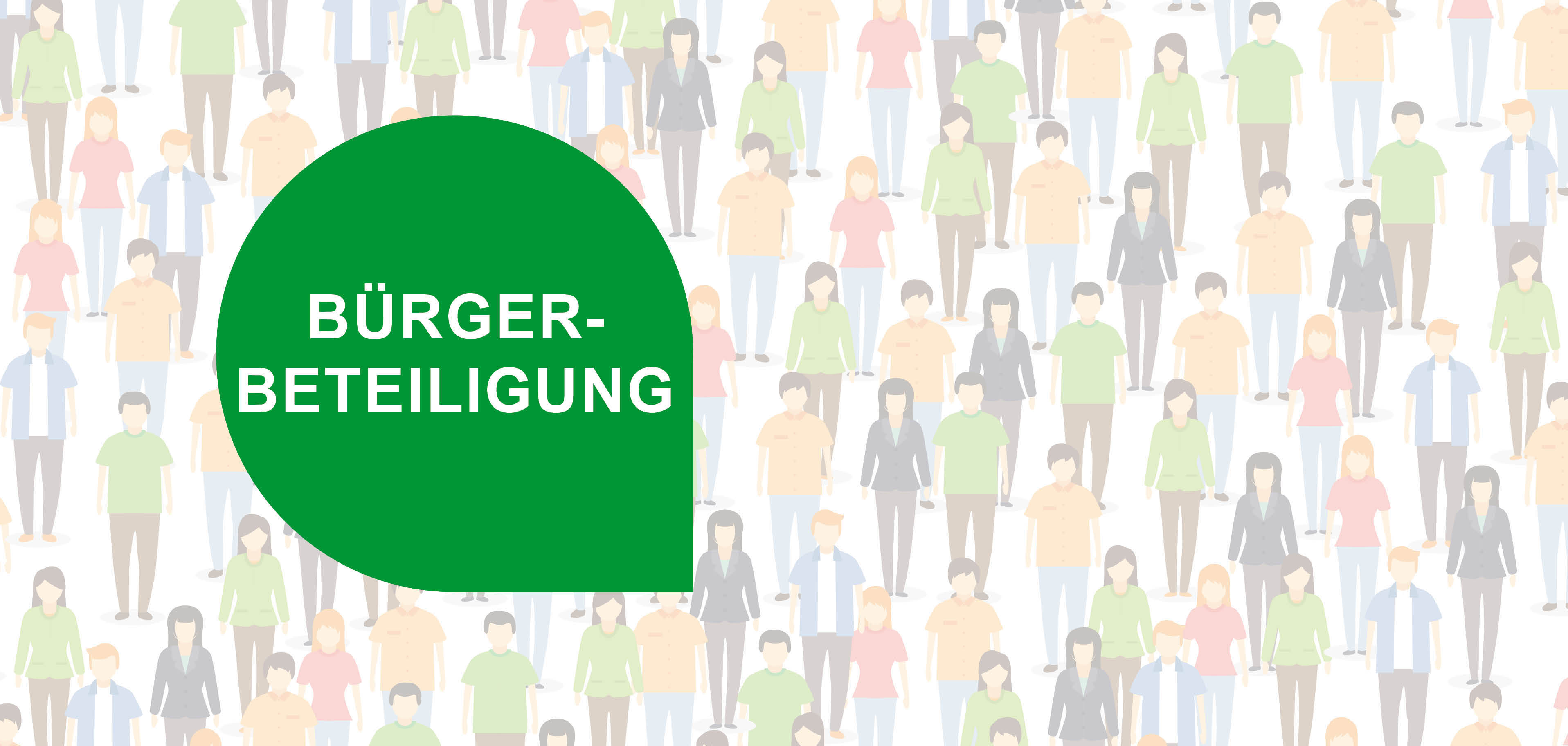 Schriftzug Bürgerbeteiligung auf Grafik mit Menschen