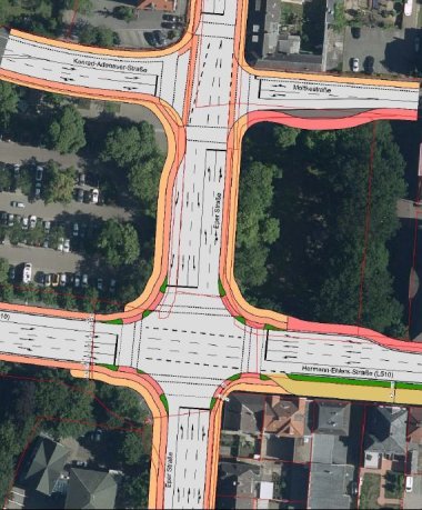 Plan des Knotenpunktes Eper Straße und Hermann-Ehlers-Straße von oben