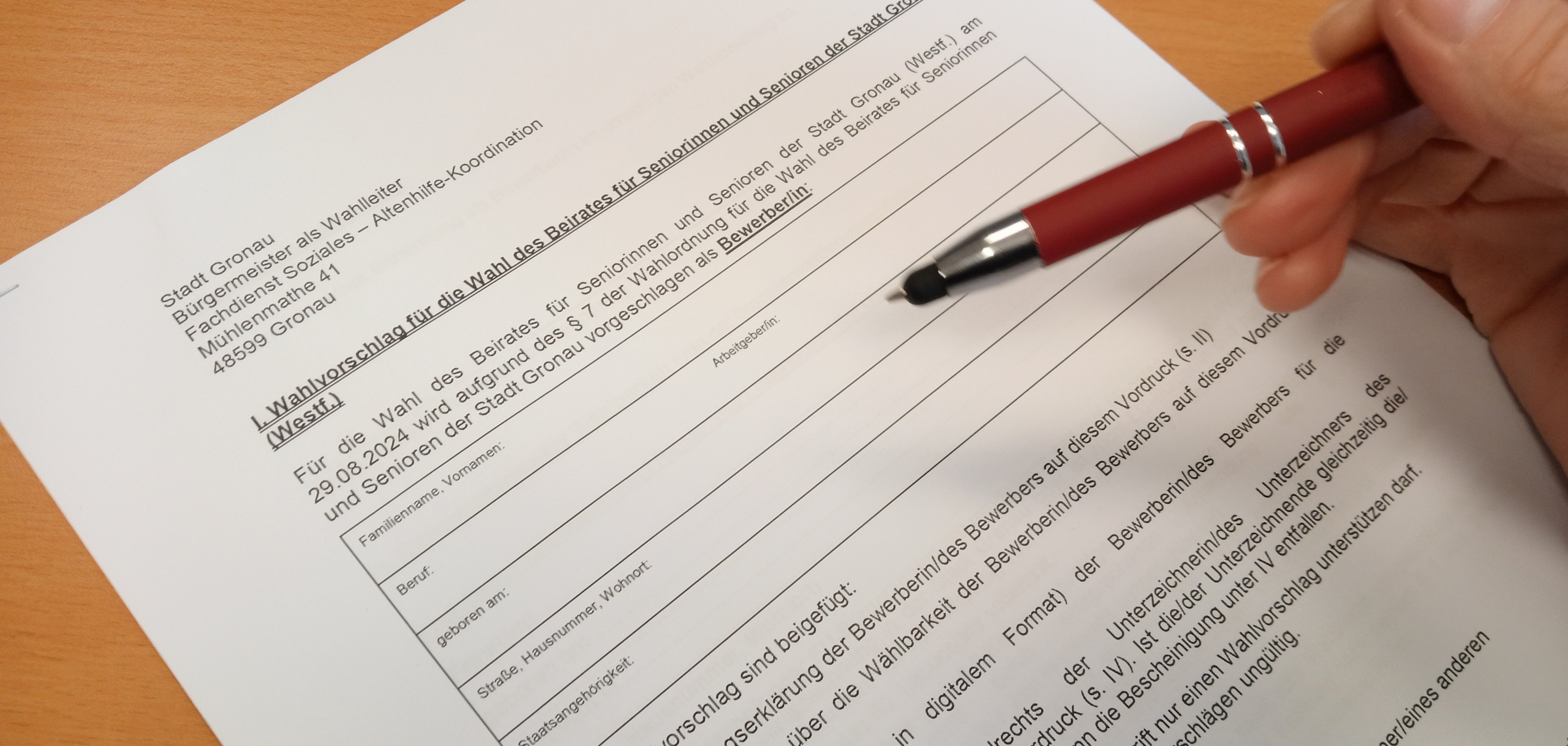 Bewerbungsunterlagen für die Wahl in den Seniorenbeirat