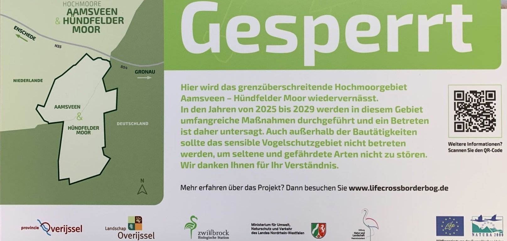 Plakat zur Sperrung vom Hündfelder Moor
