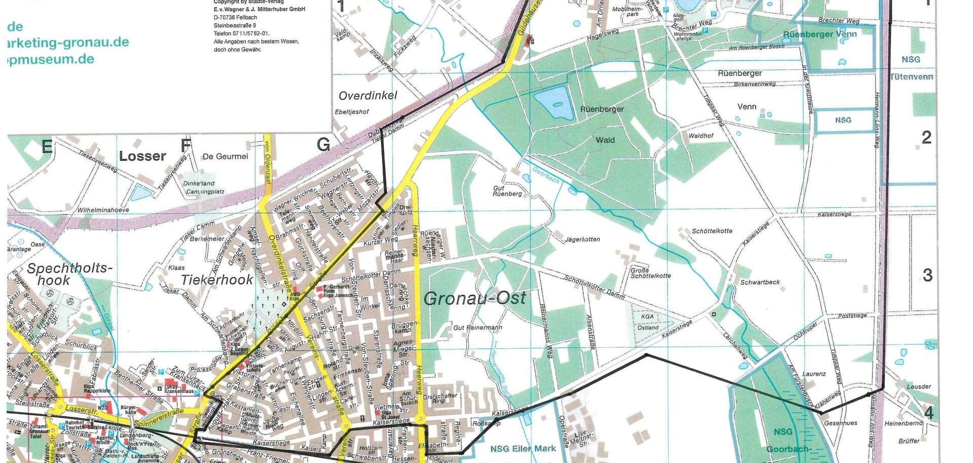 Die Spülgebiete der Stadtwerke Gronau auf einer Karte.
