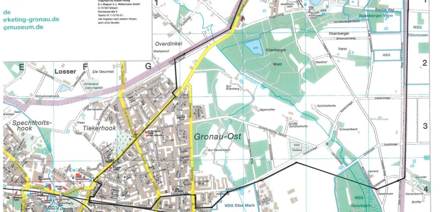 Die Spülgebiete der Stadtwerke Gronau auf einer Karte.