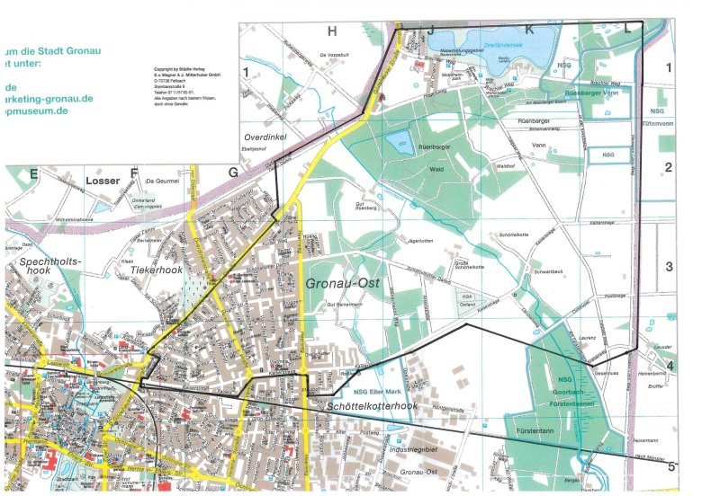Die Spülgebiete der Stadtwerke Gronau auf einer Karte. Die Spülgebiete der Stadtwerke Gronau auf einer Karte.
