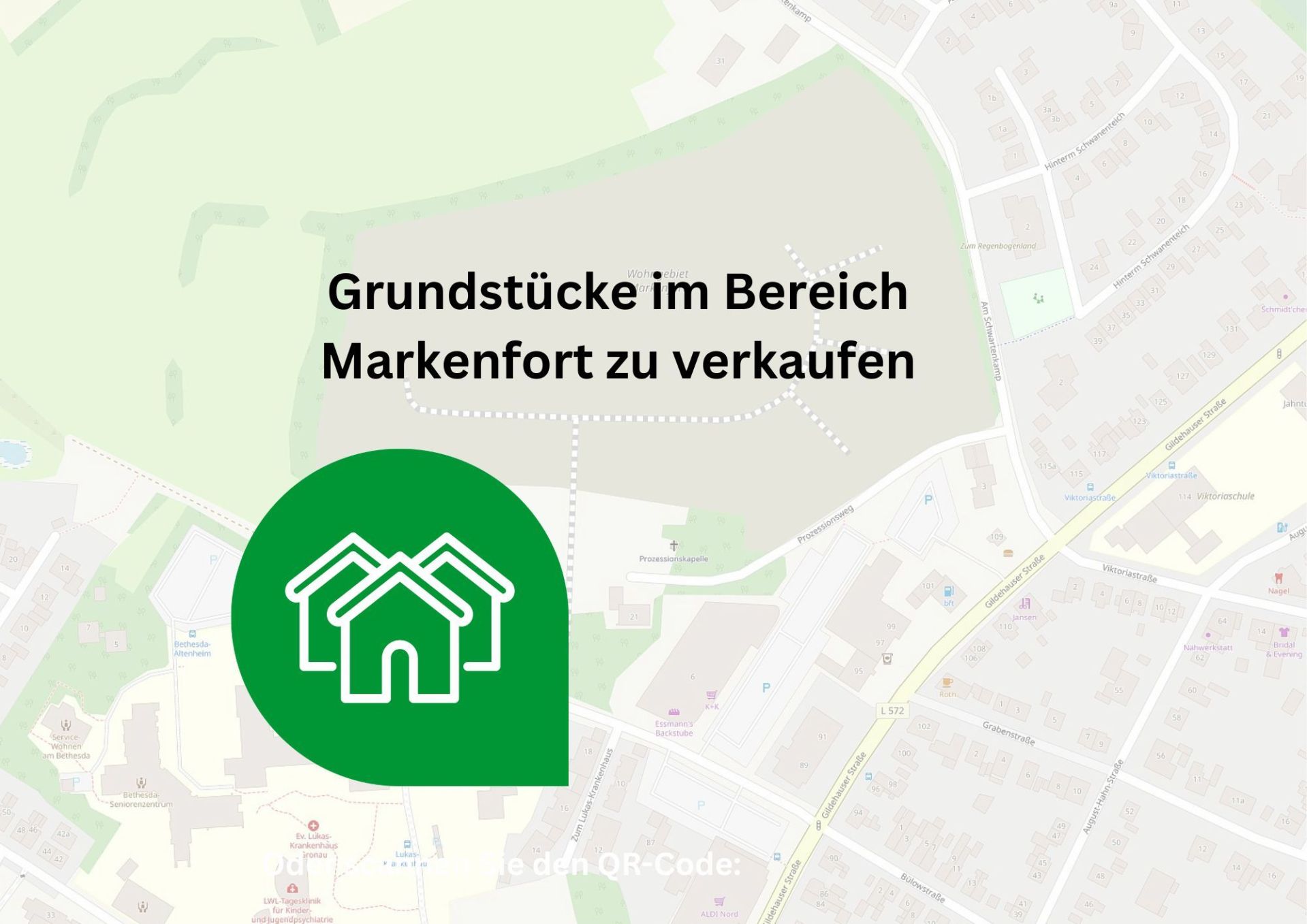 Grafik zu Grundstücksverkäufen auf dem Hintergrund eine Lageplans für das Baugebiet Markenfort